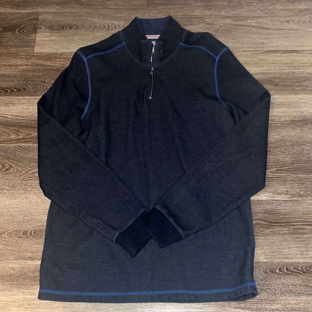 Flag And Anthem Sweater Mens Large Navy 1/4 Zip Sweatshirt Pullover Outdoor Logo